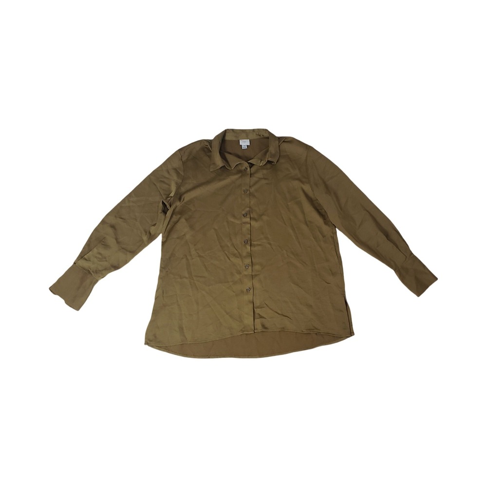 A New Day Womens Olive Green Long Sleeve Button Down Blouse Shirt Small RN17730